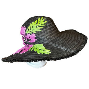 Women's Orchid Row Hibiscus Floppy Sun Beach Hat, One Size, Black Pink